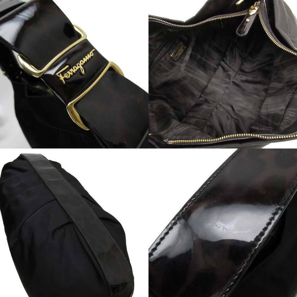 Salvatore Ferragamo bag leather patent shoulder black classic favorite